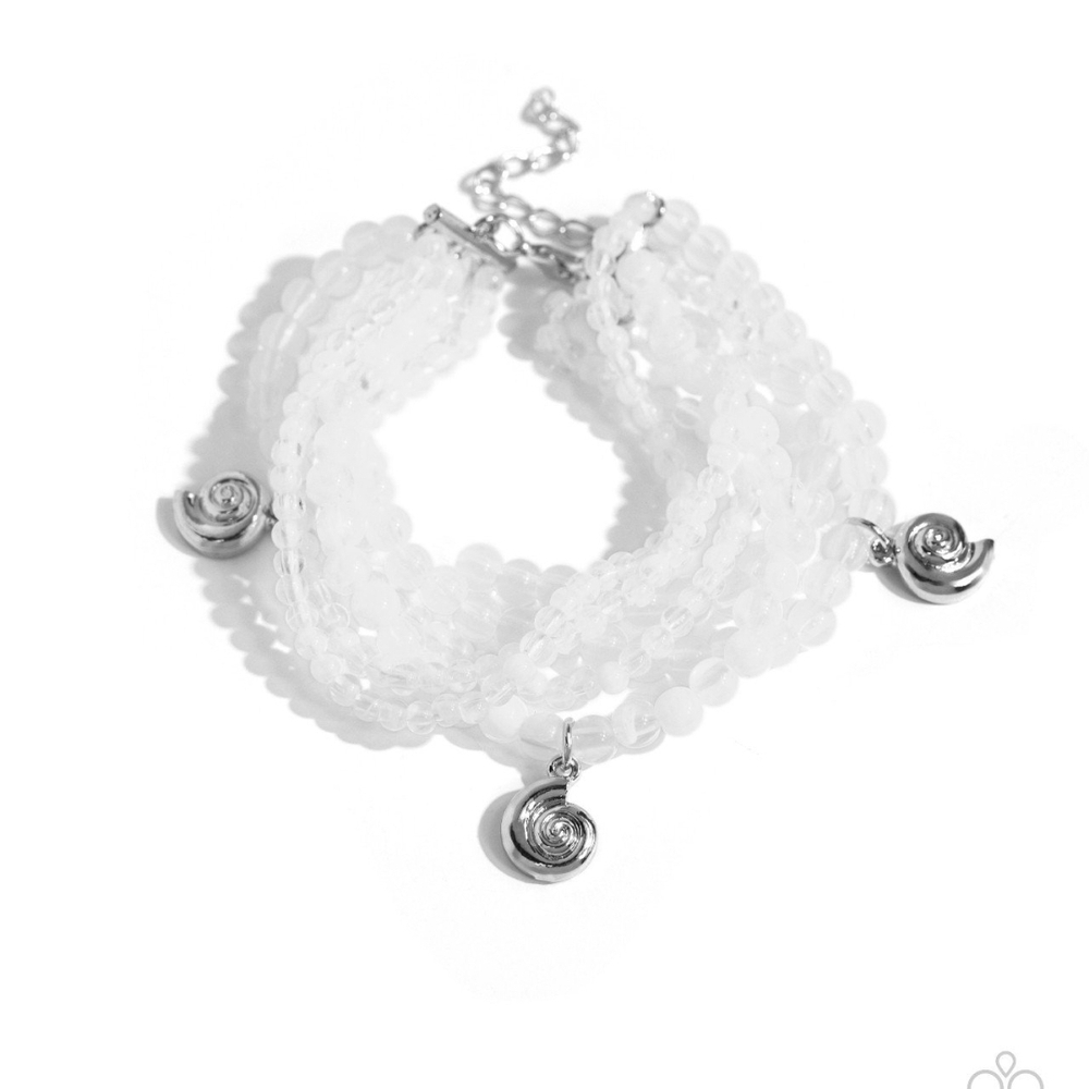 Paparazzi Silver and White Charm Bracelet Swirling Shopaholic Layered Jewelry